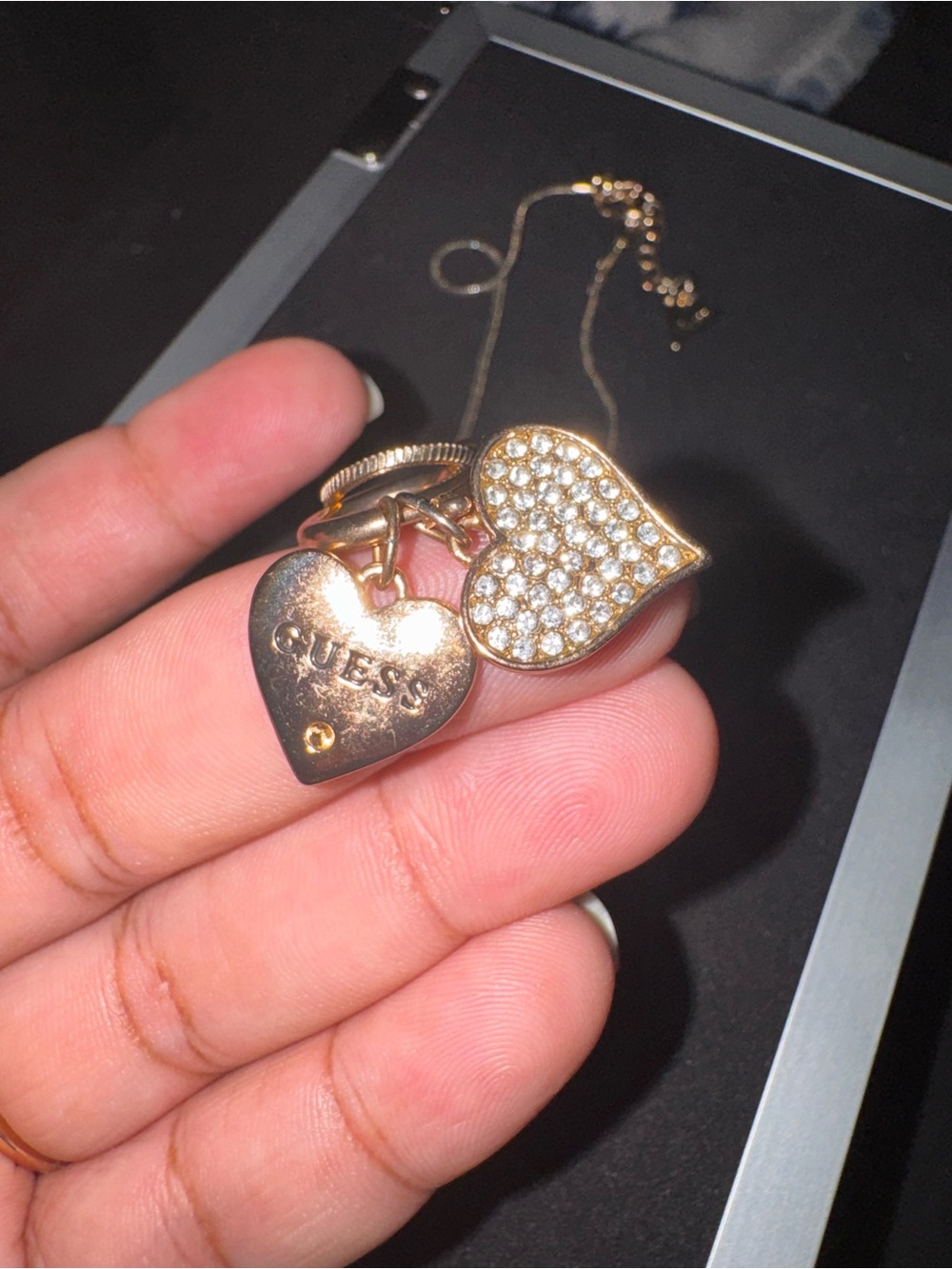 GUESS Gold-Tone Heart Charm Necklace with Pavé Crystals
